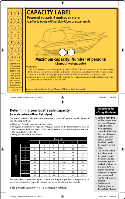 Capacity label Boat - Over 6m - Queensland
